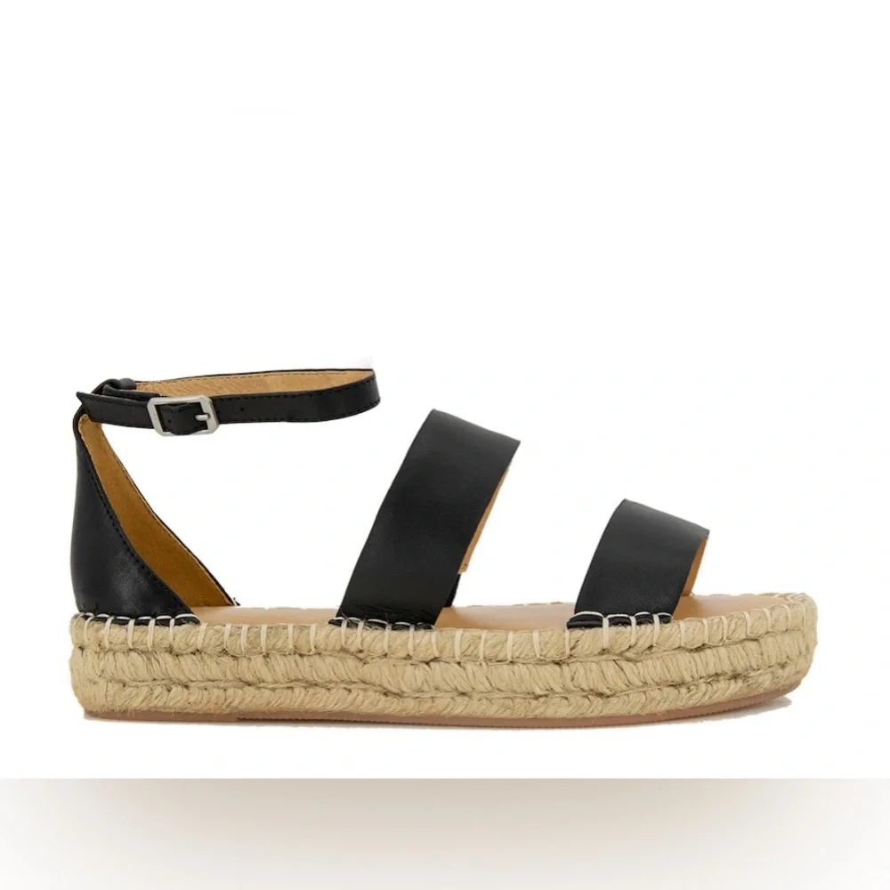 Splendid Women’s Morgan Black Leather Platform Espadrille Sandals Sz 7 NWT